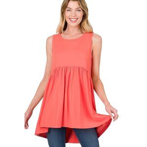 Zenana Deep Coral Sleeveless Empire Waist Top - PT3145